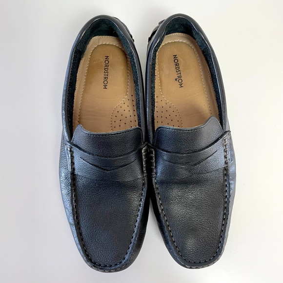 Nordstrom Leather Driving Penny Loafers Mens sz 8 Black Moccasins Mocs Old Money main image 11